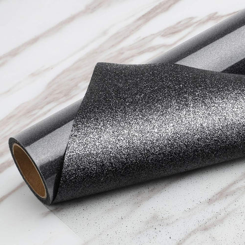 TransWonder Black Glitter HTV Glitter Heat Transfer Vinyl 12inx5ft Glitter Iron on Vinyl HTV Vinyl for Cricut T Shirts (Black)...