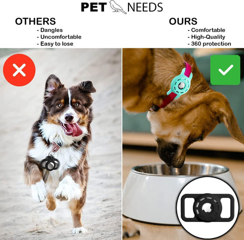 MARVAL Airtag Dog Collar Holder + 4 pcs Protective Film Compatible with Apple Air Tag Cat Pet Case, Protective Waterproof Silicone Small for Puppy...