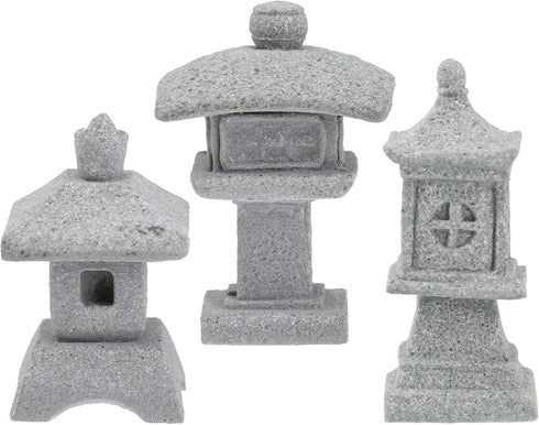 3pcs Chinese Lantern Pagoda Gray Statue Miniature Ornaments Sandstone Sculpture Asian Decor for Plant Pot Home Garden Yard Outdoor Micro Landscape...