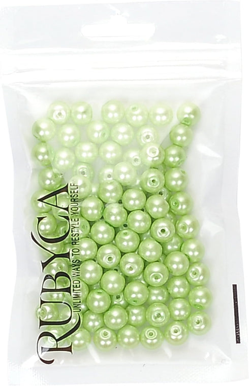 RUBYCA 200Pcs Czech Tiny Satin Luster Glass Pearl Round Bead Beading Jewelry Making 8mm Light Green...