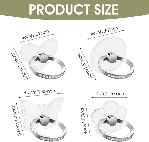 4 Pcs Rhinestone Cell Phone Ring Holder Transparent 360° Degree Rotation Universal Phone Ring Holder Finger Kickstand Clear for All Mobile Phones....