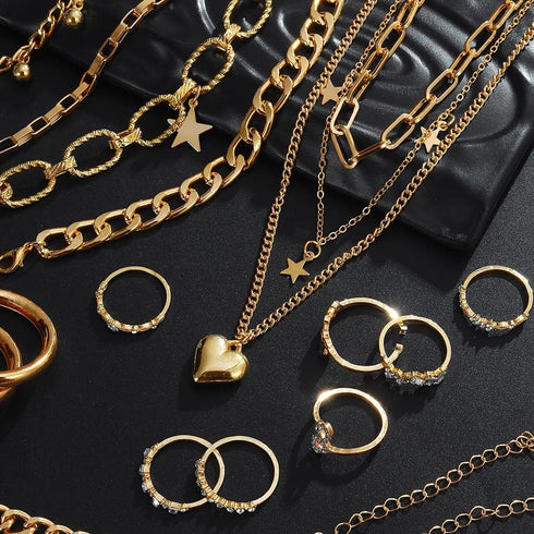 KISS WIFE Jewelry Set for Women, Necklaces Bracelets Rings and Earrings Sets, Gold Silver Vacation Jewelry Fashion Costume Jewelry Packs, Gifts fo...