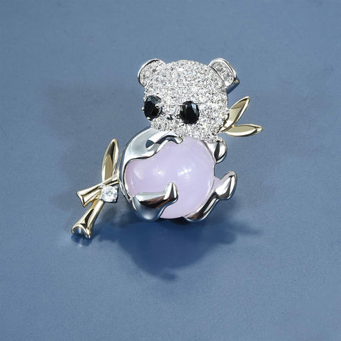 Cute Black White Rhinestones Crystals Panda Bear Baby Animal Brooch Pin Badge Brestpin Lapel Pins Silver Tone...