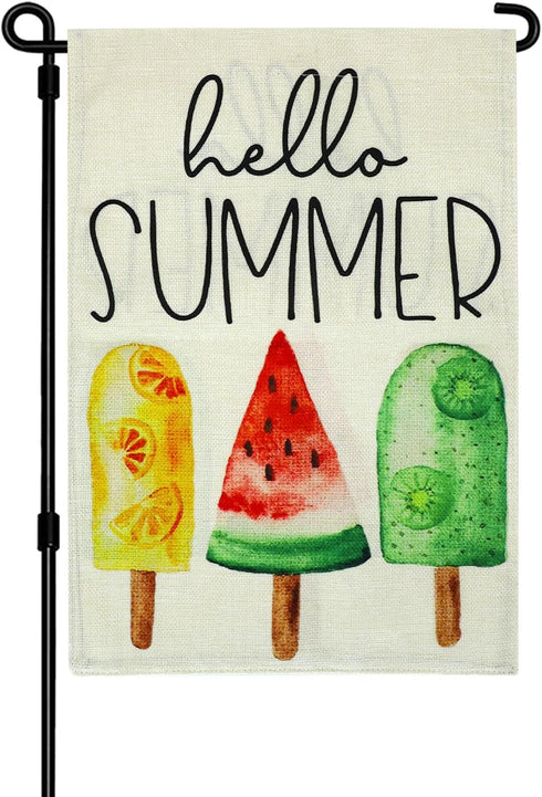 Hello Summer Ice Cream Garden Flag Burlap 12x18 Inch Ice Cream Popsicle Double Sided Seasonal Sign Outdoor Decor Yard Small Flags Decorative Flag ...
