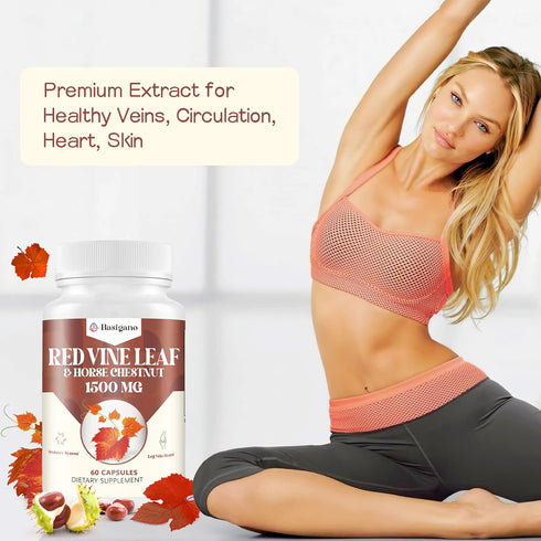 Red Vine Leaf & Horse Chestnut Extract Capsule Supplements (Vitis Vinifera) 1500mg -Premium Extract for Healthy Veins, Circulation, Heart, Skin...
