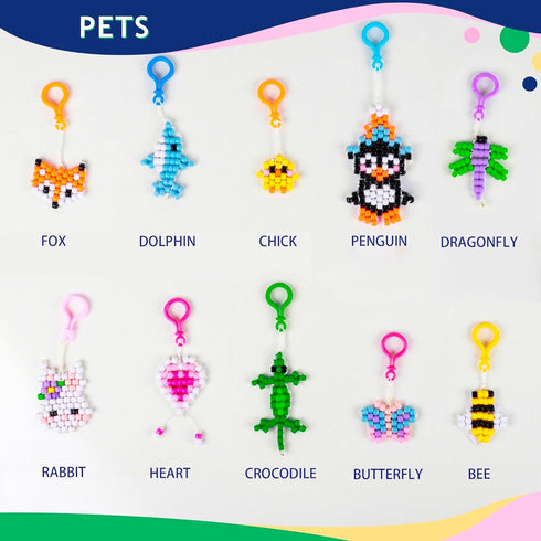 LORHAKI Bead Pets Kit, Art Craft Gift for Kids, Bead Animals Keychain Kit, Bead Art Craft Set for Beginners with Instructions, Pony Beads for Keyc...