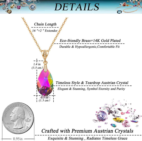EVEVIC Austrian Crystals Teardrop Pendant Necklace for Women 14K Gold Plated Eco-friendly Brass Hypoallergenic Jewelry...