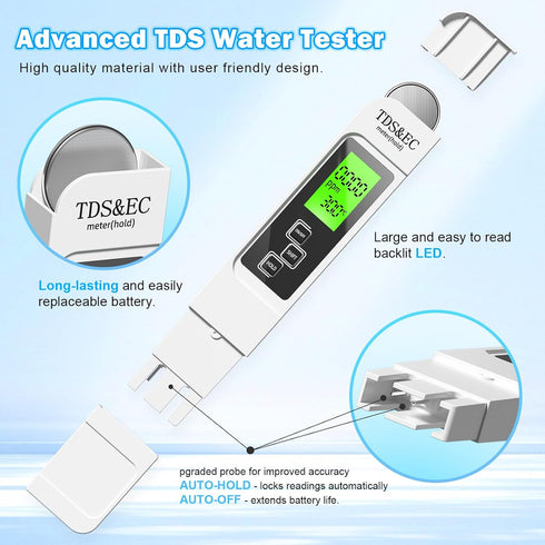 3 in 1 TDS Meter - TDS EC & Temperature(°C,°F) Meter,Accurate & Reliable Digital Water Testing Kits for Drinking Water Quality, Tap, Well, Swimmin...