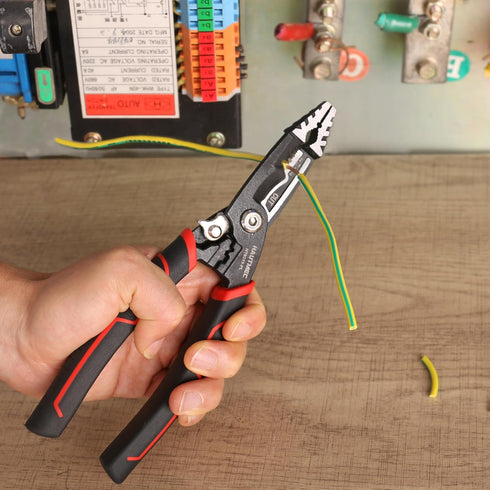 HAUTMEC Forged Wire Stripper Pliers 8", Compact Design, Multifuncion Electrical Tool: Pliers,Stripper, Cable Cutter, Crimper HT0319-PL...