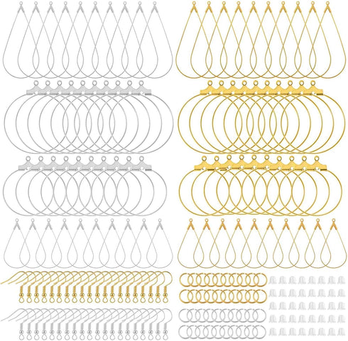 200PCS Jewelry Making Earrings Supplies Earring Hooks for Jewelry Making French Beading Hoop Earring Finding Hoop Open Beading Hoops Teardrop Roun...