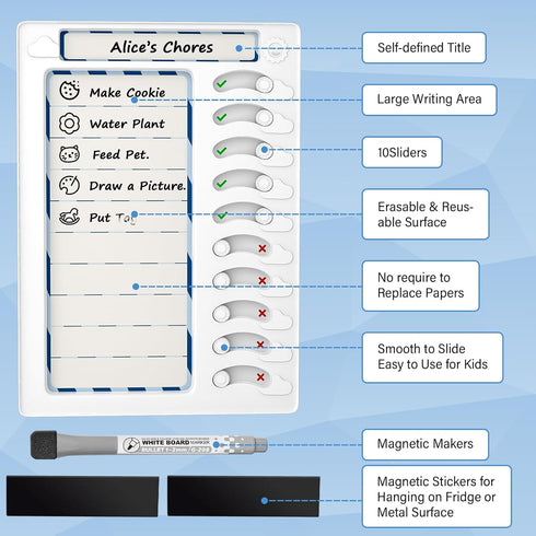 Chore Chart for Kids Sliding Routine Chart ADHD Tools for Kids to Do List Checklist Routine Planning Board for Fridge with Magnetic Marker and Des...