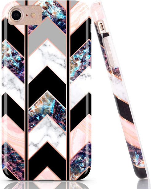 BAISRKE Shiny Rose Gold Wave Geometric Marble Case Slim Soft TPU Rubber Bumper Silicone Protective Phone Case Cover Compatible with iPhone 8 / iPh...