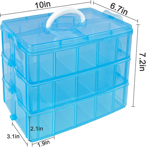 3-Layer Stackable Craft Organizer Box - Stackable Storage with 30 Adjustable Compartments for Jewelry, Sewing Notions & Lego Storage...