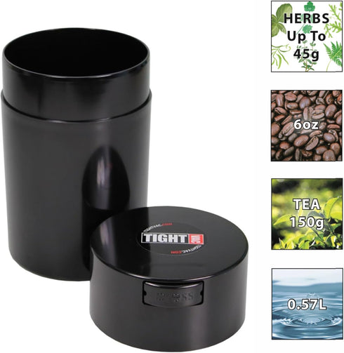 Tightvac 1 oz to 6 ounce - Patented Airtight Container | Multi-use Vacuum Container Works as Smell Proof Containers for Herbs and Dry Goods. Black...