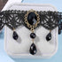 Boho Crystal Lace Choker Necklace Black Teardrop Necklace Choker Gothic Droplet Crystal Collar Necklace Retro Vintage 90s Necklace Chain Jewelry f...