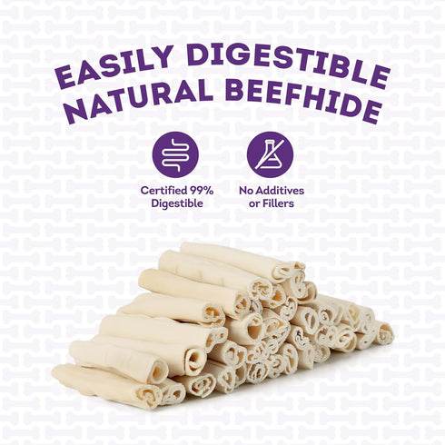 American Sourced Beefhide Mini Rolls 3-3.5" Dog Chew Treats - Natural Flavor, 40 Count/1 Pack...