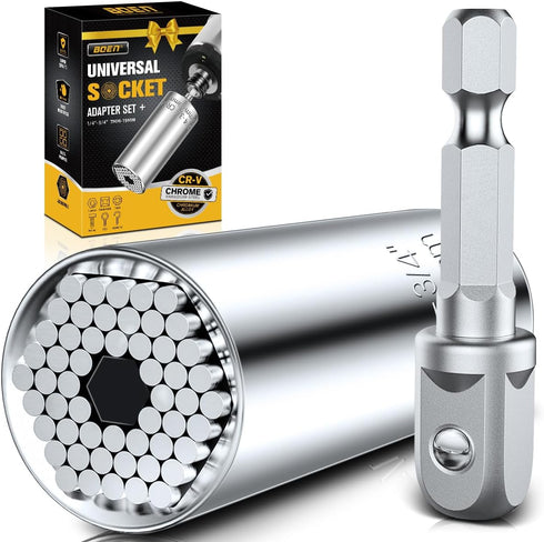 boen Super Universal Socket Tool Set Gifts for Men | Self-adjusting Fits (7mm-19mm) with Power Drill Adapter | Christmas Fathers Day Ideal Gift St...