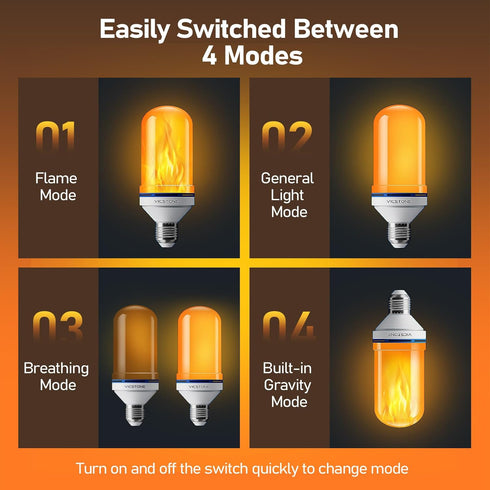 Upgraded LED Flame Light Bulbs, 4-Mode Flickering Light Bulbs with Upside Down Effect, E26 Fire Light Bulb for Porch Party Patio Home Halloween Ch...
