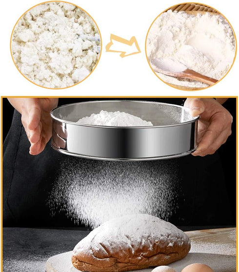 2 Pack Flour Sifter,Stainless Steel Fine Mesh Strainers Flour Sieve,60 Mesh Round Sifter for Baking Cake Bread (6-Inch and 8-Inch)...