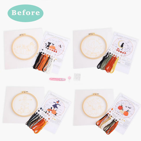 REEWISLY Halloween 4pcs Embroidery Kits with Patterns and Instructions, DIY Adult Beginner Embroidery Kits, Including 4 Plastic Embroidery Rings, ...