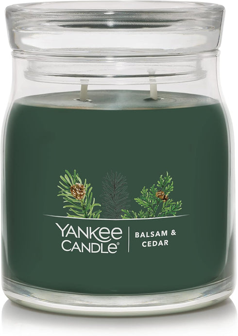Yankee Candle Balsam & Cedar Scented, Signature 13oz Medium Jar 2-Wick Candle, Over 35 Hours of Burn Time, Christmas | Holiday Candle...