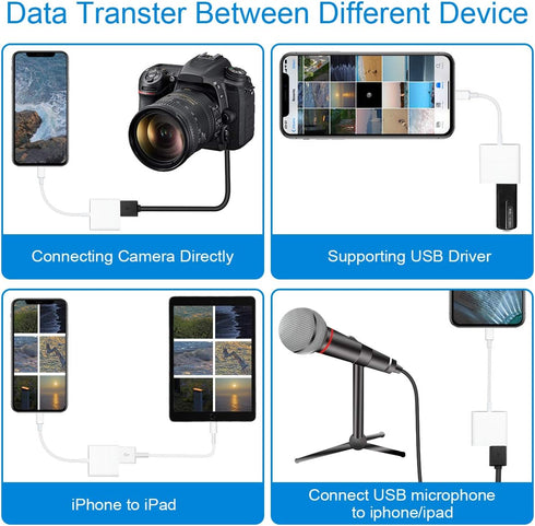 Lightning to USB3 Camera Adapter with Charging Port, Lightning Female USB OTG Cable Adapter for Select iPhone,iPad Models Support Connect Camera, ...
