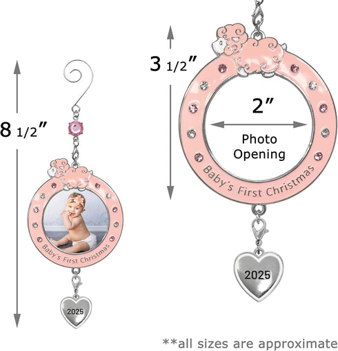 BANBERRY DESIGNS Baby Girl's First Christmas Photo Ornament - 2025 Dated Xmas Picture Decoration for Newborn Daughter - Baby's 1st Keepsake - Gift...