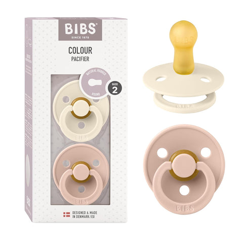BIBS Pacifiers Colour Collection | Natural Rubber Baby Pacifier | Set of 2 BPA-Free Soothers | Made in Denmark | 6+ Months (Pack of 2) | Blush/Ivo...