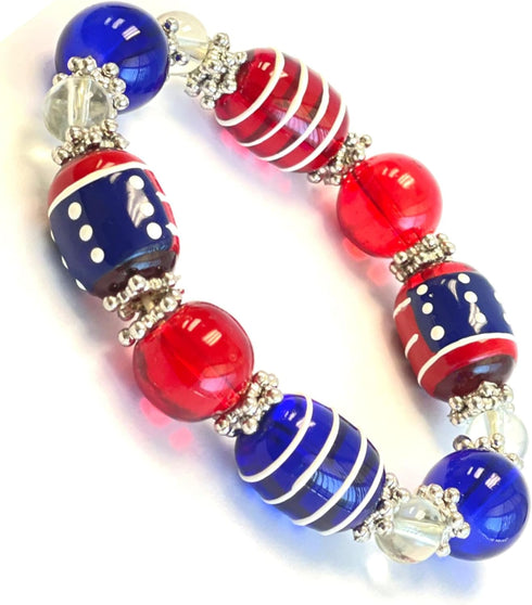 USA Bracelet, Red White Blue Americana Beaded Bracelet, 4th Of July Bracelets For Women, Brithday Christmas Gift, 1 pc...