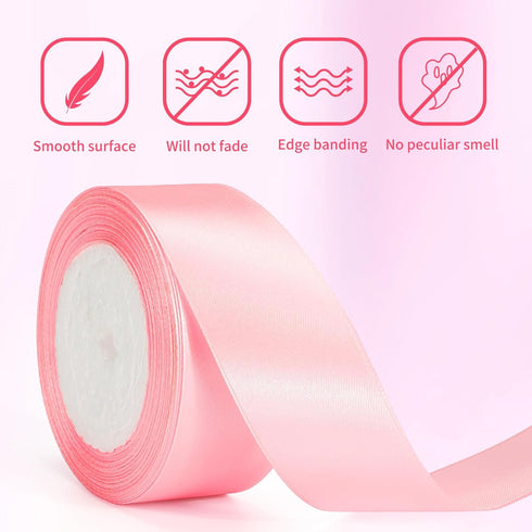 jijAcraft Pink Ribbon 1-1/2 Inch x 25 Yards Satin Gift Ribbon, Pink Polyester Satin Ribbon Holiday Ribbon for Present Package, Wedding Gift Wrappi...