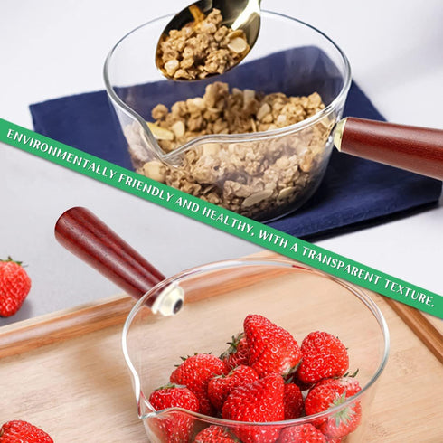 DOERDO Clear Glass Pot Milk Pan with Wooden Handle Breakfast Cooking Pot Glass Cookware for Home Kitchen Open Flame Heating Milk Pot (Clear 600ml)...