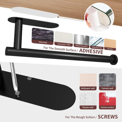 Paper Towel Holder Under Cabinet Wall Mount for Kitchen Towel, Self-Adhesive Bar, Rack, SUS304 Stainless Steel 13 inch (BlackA, 1)...