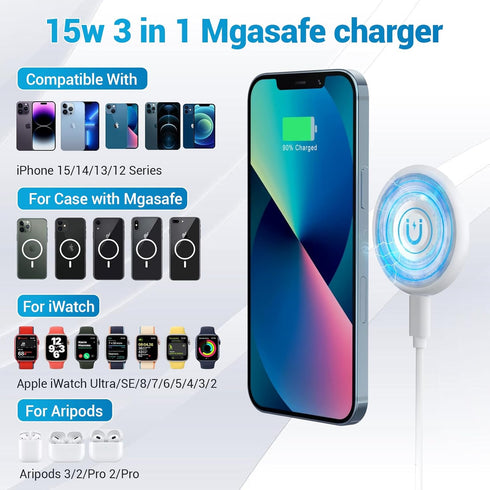 Compatible with Magnetic Wireless Charger?15W Fast Apple Mag-Safe Charge for iPhone 15/15 Pro/15 Plus/15 Pro Max/14/13/12 Series Include Fast 20W ...