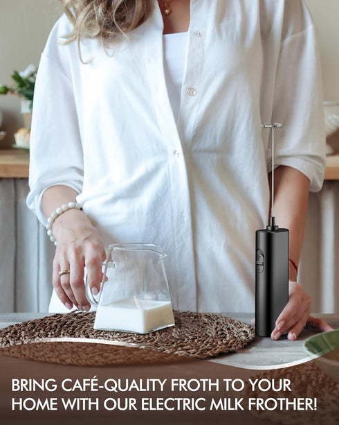 Electric Milk Frother Handheld, Coffee Frother Battery Operated Foam Maker Frother for Coffee, Frappe, Latte, Matcha, Protein Powder-Black...