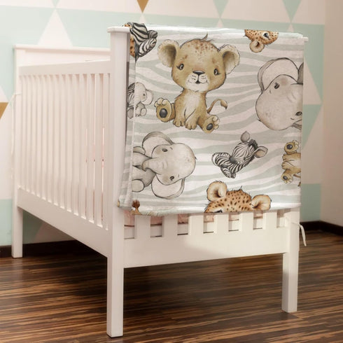 Safari Jungle African Animal Baby Blanket Boy Girl Gift Gender Neutral, Elephant Giraffe Lion Flannel Fleece Nursery Bed Blankets, Soft Lightweigh...