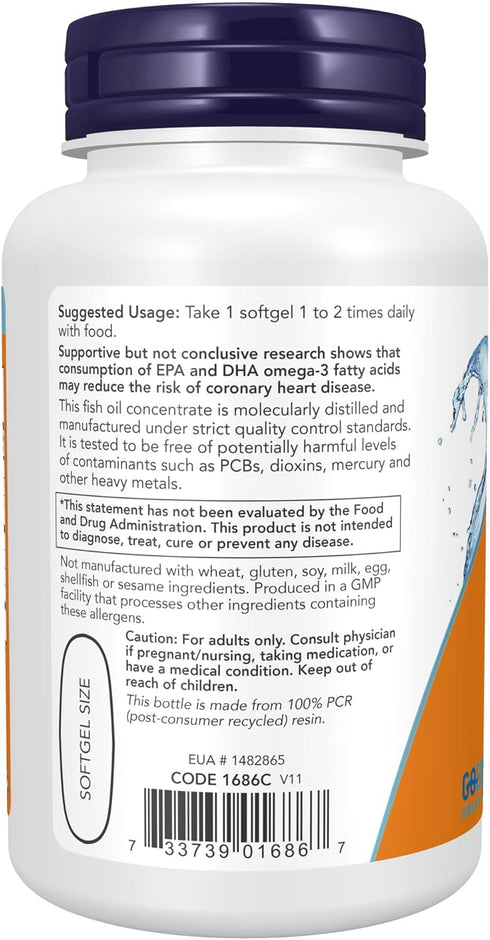 NOW Supplements, Tri-3D Omega™, Triglyceride Form of Omega-3 Fish Oil + Vitamin D-3, Molecularly Distilled, 90 Softgels...