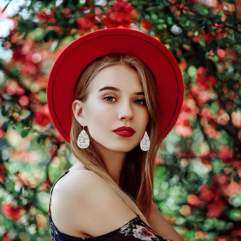 Deer Teardrop Earrings, Autumn Jungle Deer Mushroom Butterflies Flowers Double-Sided Dangle Earring For Women Friends, Lightweight Faux Leather Ea...