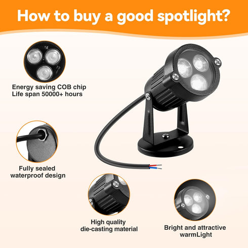 Houkiper Spotlight Outdoor, 300LM Waterproof LED Spot Light, Wall Light Halloween Outdoor Landscape LED Lighting 9W Lawn Flood Light Cool White Sp...