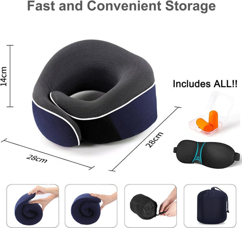Travel Neck Pillow, Best Memory Foam Airplane Pillow for Head Support Soft Adjustable Pillow for Plane, Car & Home Recliner Use (Blue)...