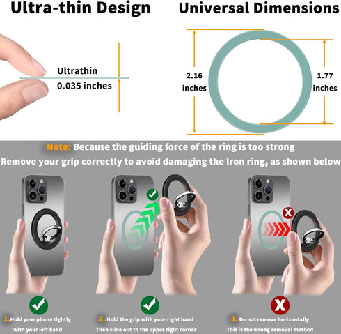 2Pcs Metal Ring Sticker for Pop Socket Magnetic Grip, Magnetic Adapter Adhesive for iPhone, Magsafe Wireless Charger (Green)...