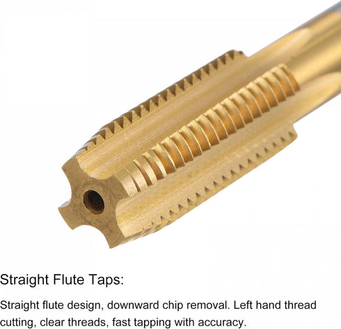 uxcell Straight Flute Taps, M12 x 1.5 Metric Left Hand Titanium Coated M35 Cobalt High Speed Steel Machine Tapping Screw Thread Milling Tap Machin...