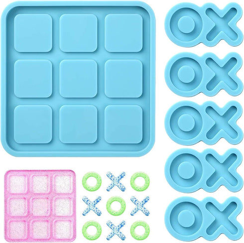 Tic Tac Toe Resin Mold with 5 Chess Pieces Molds,DECYOOL X O Board Game Silicone Molds for Resin Casting,DIY Tabletop Board Game...