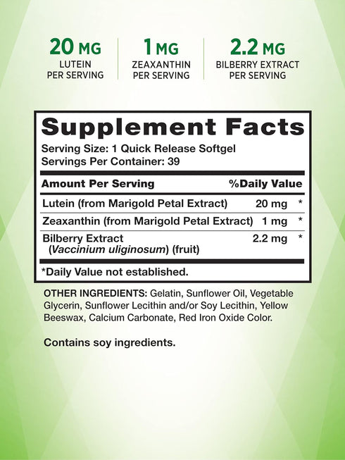 Lutein and Zeaxanthin Supplement | 20mg | 39 Softgels | with Bilberry | Non-GMO & Gluten Free | by Nature's Truth...