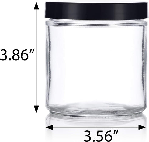16 oz Large Clear Thick Glass Jar with Black Foam Lined Lid (4 pack)...