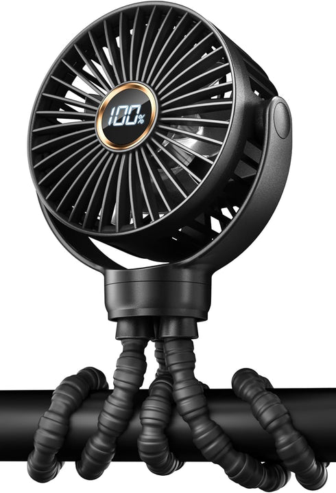 Mini Stroller Fan, Portable Baby Fan Battery Operated, LED Display with 3 Speeds, Small Clip on Fan Desk Fan USB Rechargeable, Personal Handheld F...