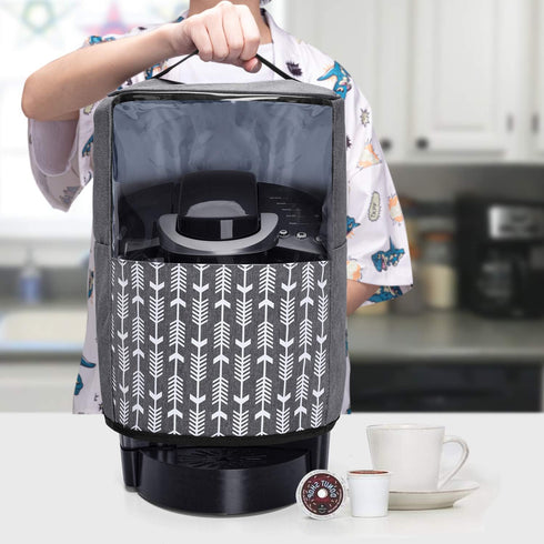 Yarwo Coffee Maker Dust Cover Compatible with Keurig K-Classic and K-Select, Visible Coffee Machine Cover with Pockets and Top Handle, Gray with A...