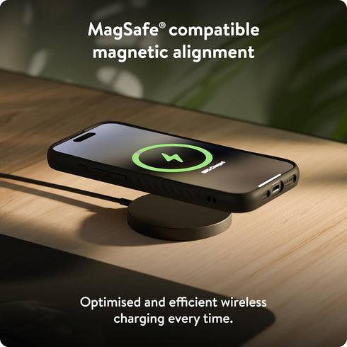 Mous - Wireless Charger MagSafe Compatible Accessory for iPhone 15/14/13/12 Series Phones with Integrated 1.2m USB-C Cable - Matte Black - Matte B...