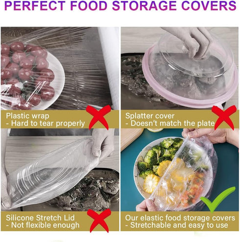 200PCS Plastic Bowl Covers Reusable, Elastic Food Storage Cover Stretch Plastic Wrap for Food, Bowl Covers for Bread Proofing, Food Cover for Fami...