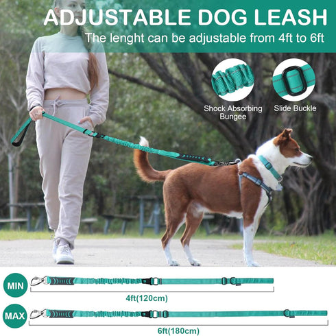 Tactical Dog Leash Heavy Duty, 4-6FT Shock Absorbing Bungee Dog Leash, Reflective Military Strong No Pull Dog Leash with 2 Padded Handle and Car S...