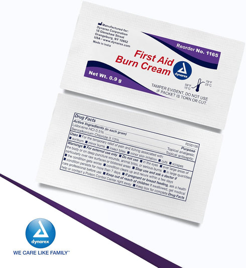 Dynarex First Aid Burn Cream - Burn Ointment For Minor Cuts, Wounds, Burns - Single Dose Water-Based Formula with Benzalkonium Chloride - For Medi...